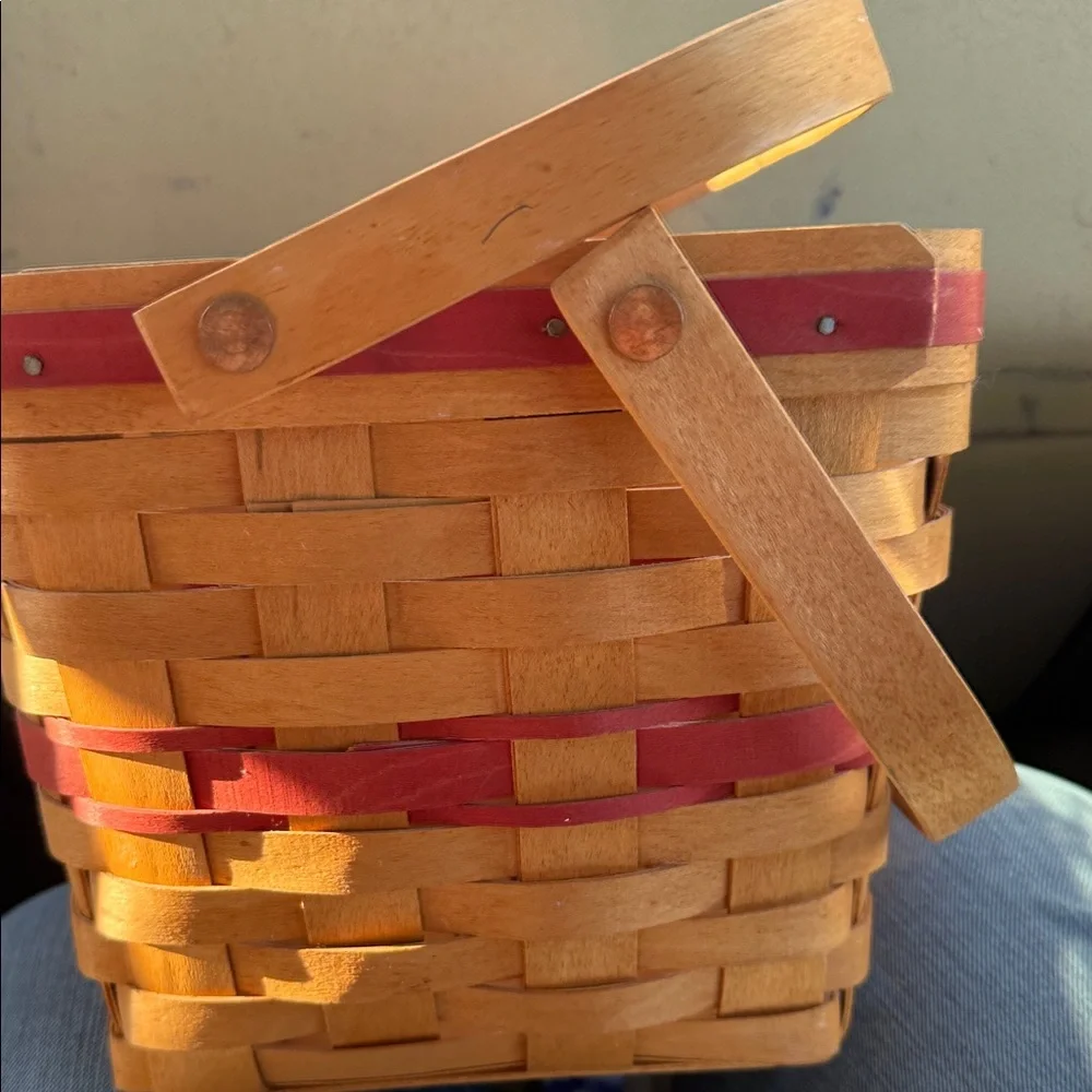 Longaberger Natural Wood Basket with Cranberry Red Bands